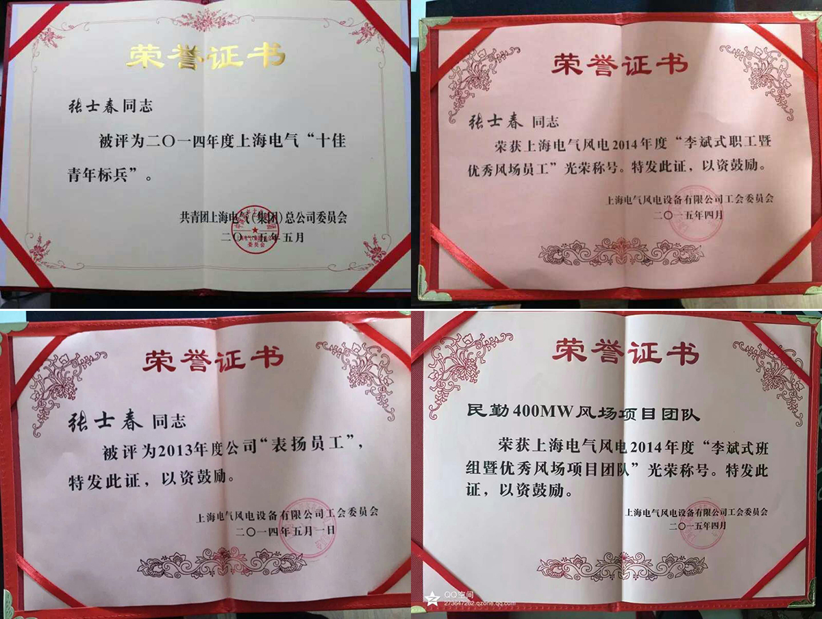 张士春部分获奖证书